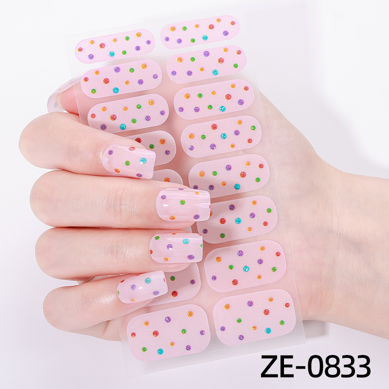 Full Cover Adhesive - 16 ทิปส์ สติ๊กเกอร์ติดเล็บแบบเต็มแผ่น ลายจุดหลากสี แถบสีทาเล็บ ติดทนนาน