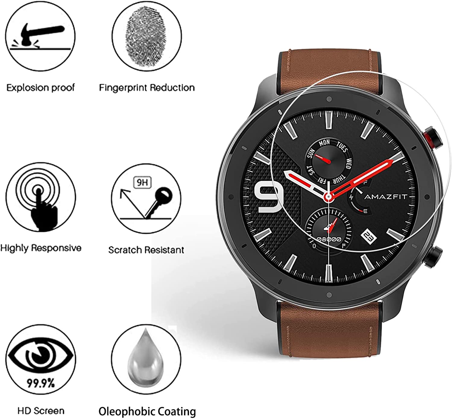 9H กระจกนิรภัยฟิล์มสําหรับ Ama - Smartwatch Screen Film บทวิจารณ์และราคา